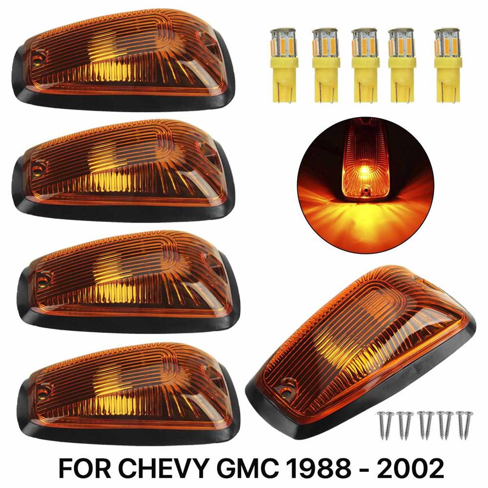 5x Cab Roof Top Marker Light w/ 10SMD Amber Bulb & Base For Chevy GMC 1988-2002