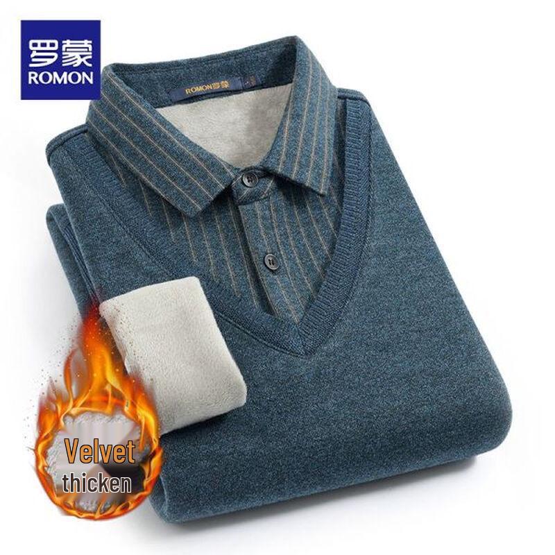 ROMON Мужской вязаный свитер из искусственного двухслойного трикотажа с флисовой подкладкой
