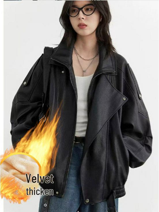 Унисекс кожаная мотоциклетная куртка на бархатной подкладке 2025 года - Высококачественный зимний стиль панк