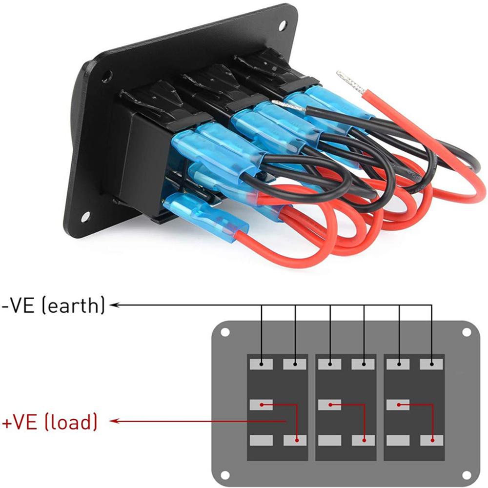 Панель тумблеров на 3 клавиши для автомобиля, лодки, морского транспорта, дома на колесах, грузовика, с синей светодиодной подсветкой, 12В-24В
