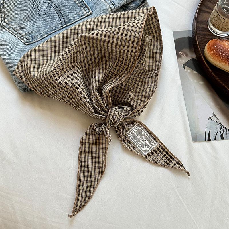 Silk Scarf High-end Sense Niche Design Sense Multi-functional Decorative Small Scarf Cotton and Linen Retro Plaid Headscarf Headband