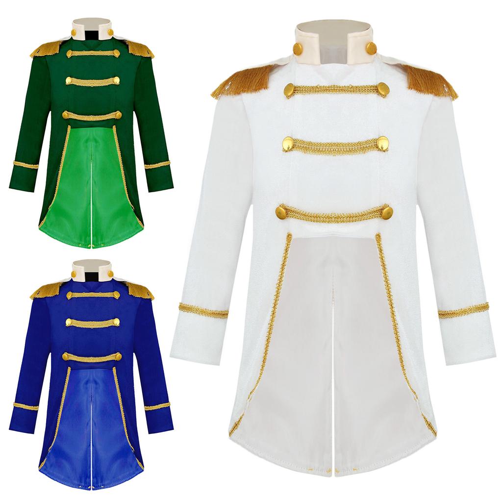 Baby Boys Prince Costume Gold Fringe Velvet Tailcoat Long Sleeve Royal Court Attire with Crown Head Accessory