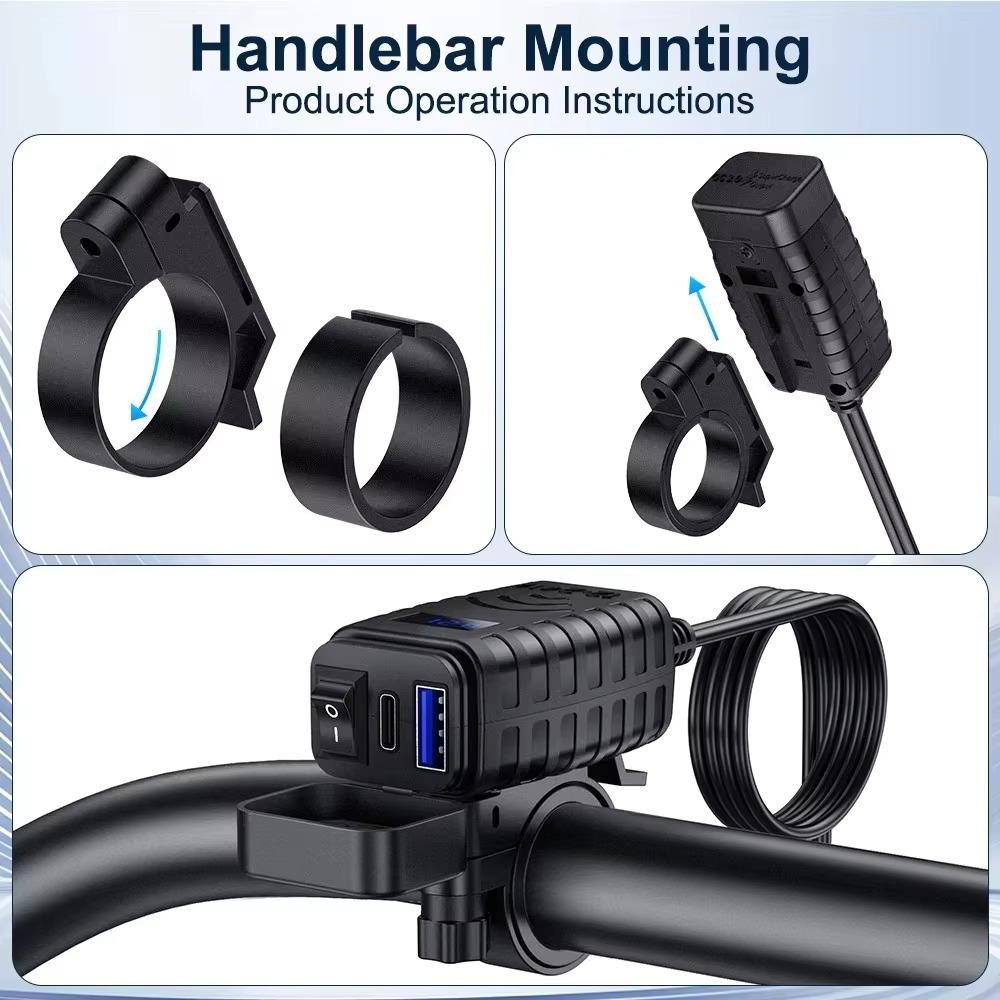 Motorcycle USB Charger 12V Waterproof Socket Handlebar Cell Quick Charger Adapter with Voltmeter Motor Accessory