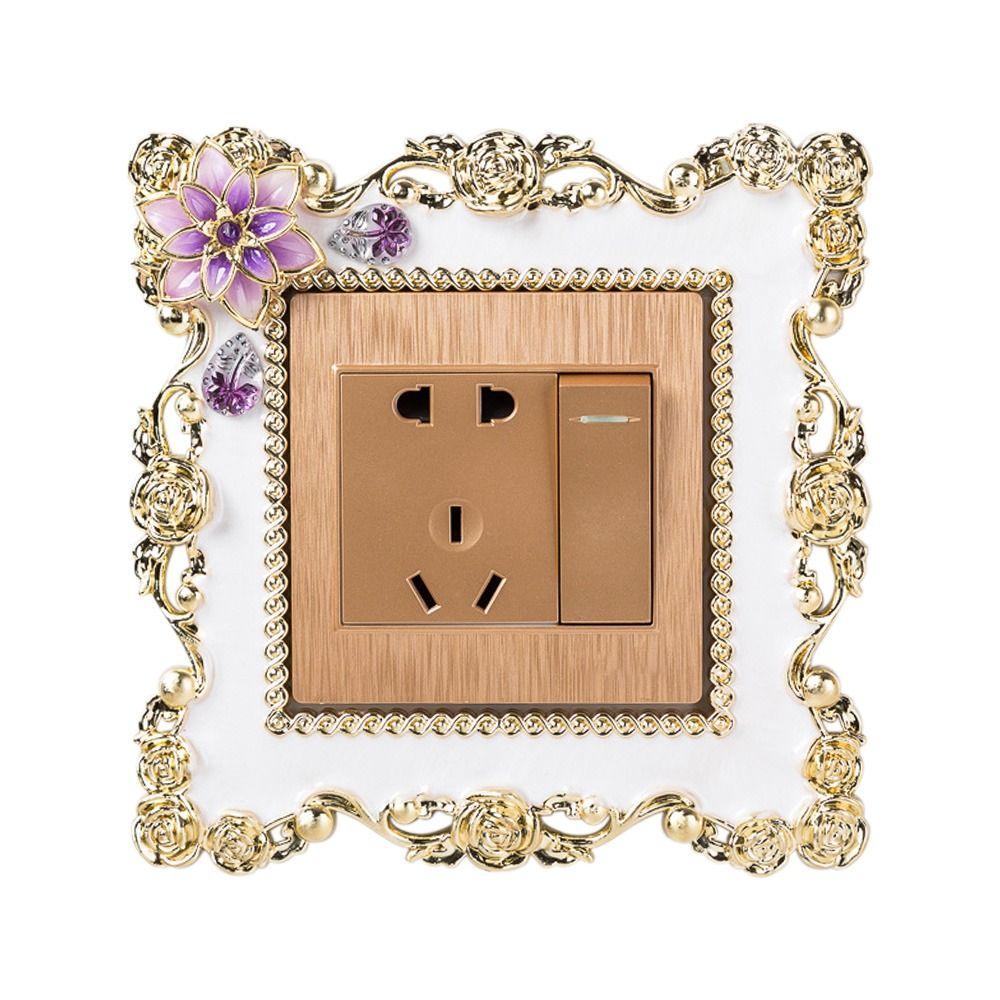 Стильная пластиковая розетка, объемная рамка, одинарный переключатель света, крышка, наклейка на стену с золотым краем, вилка, декор
