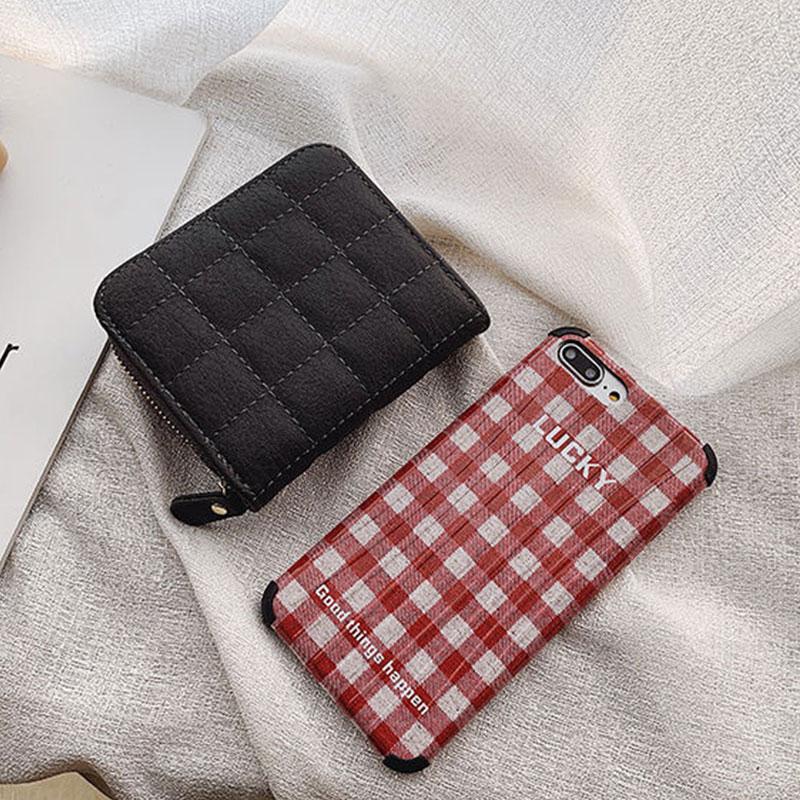 Women Fashion Small Zipper Wallet with Coin Purse PU Leather Plaid Purses Ladies Cute Mini Version Small Card Pack