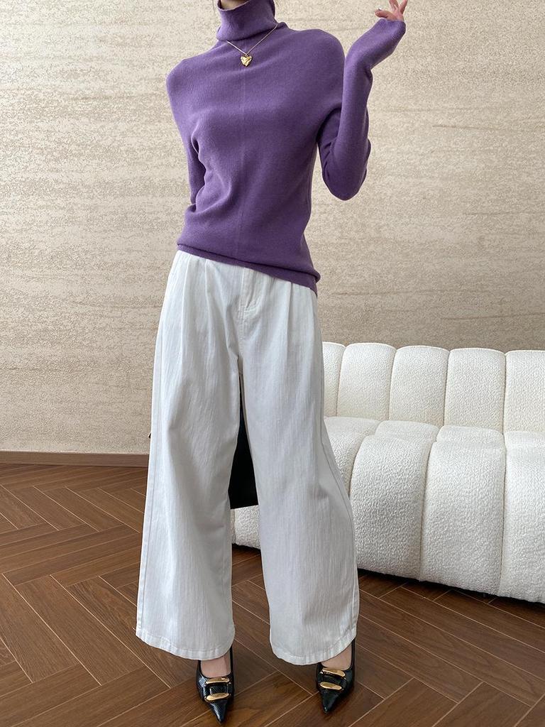 Синан Шерстяной Свитер с Высоким Воротником Универсальный Приталенный SN6661