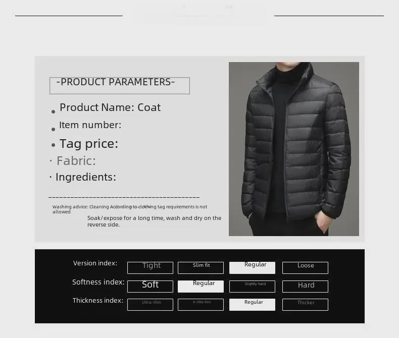 Брендовая мужская короткая куртка с капюшоном из легкого пуха - Осень/Зима, воротник-стойка, тонкий стиль