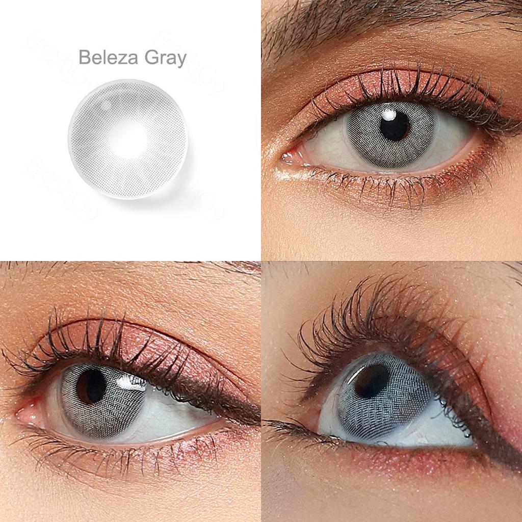 FreshGo Soft Color Contact Lens Gray Coloured Contact Lenses for Eyes Cosmetic Beautiy Pupils 1 Pair Yearly Contact Lenses