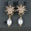 Модные серьги-подвески в виде цветка солнца для женщин, искусственный жемчуг, циркон, висячие серьги, свадебные украшения для ушей