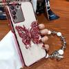 3D Butterfly Phone Holder Bead Bracelet Glitter Plating Case for Samsung Galaxy A14 A24 A34 A54 A15 A25 A35 A55 4G 5G Cover