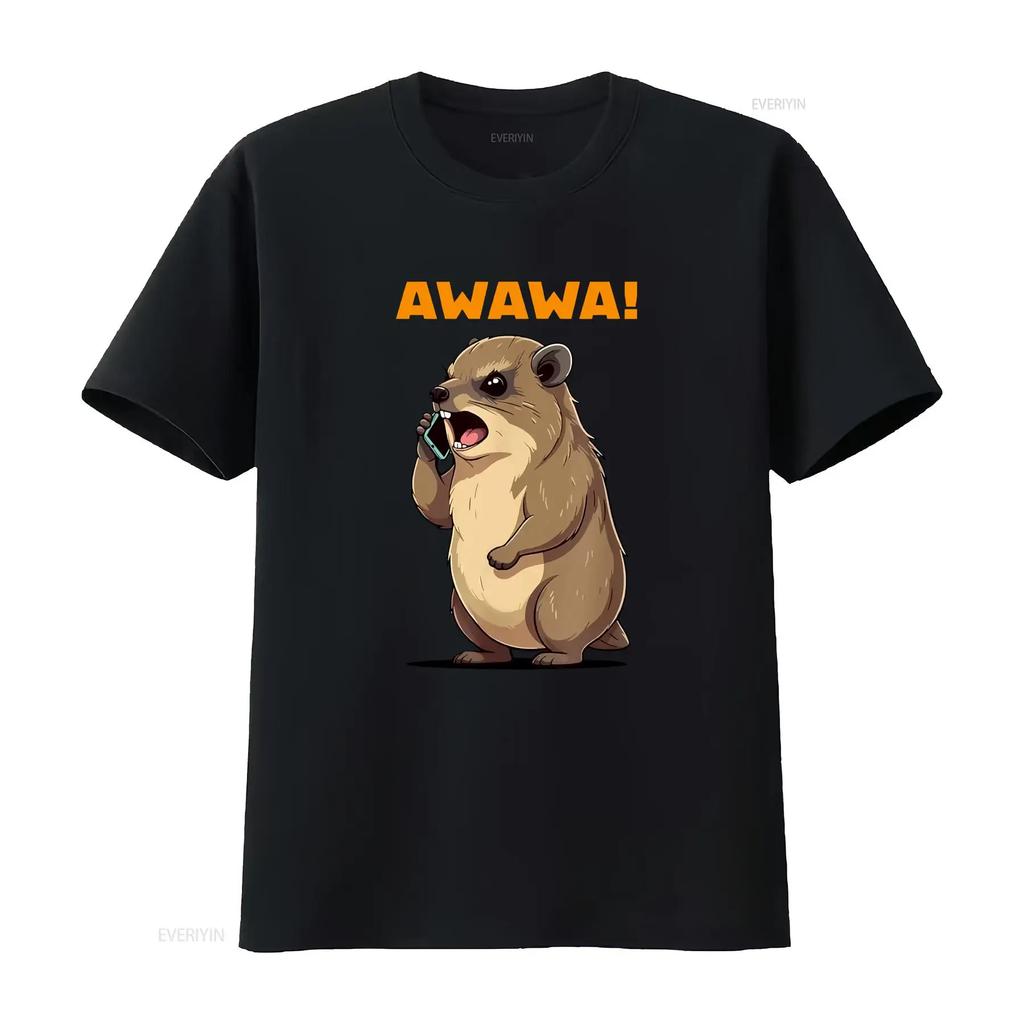 Rock Hyrax Awawa Angry Phonecall Funny Groundhog Dassie T Shirt Vintage Top For Everyday Wear Casual Versatile Vintage