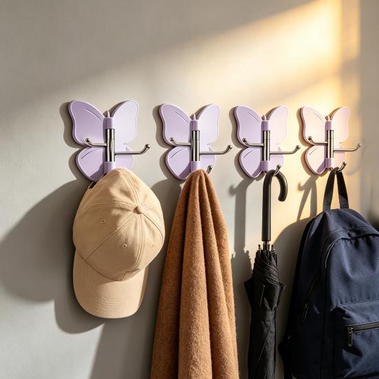 4 шт. Вращающийся клейкий крючок-бабочка, с 3 поворотными крючками без сверления, экономящий место клейкий крючок для ванной кухни спальни
