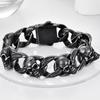 Matter Black Man Men's Bracelets Of Skull Head Cuban Link Chain Punk Goth Stainless Steel Skeleton Jewelry Boys Male Wristband