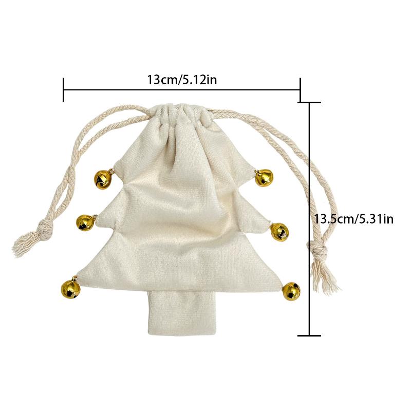 Polyester Christmas Tree Drawstring Gift Bag with Pom Poms Bell Decor Reusable for Xmas Gift Wrapping Supplies