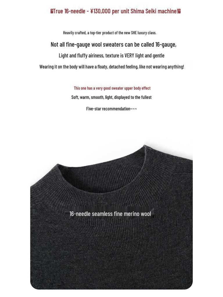 Ancola Women's Red Slim-Fit Wool Cardigan, Half-High Neck, Short Sleeves - 2025 Spring/Summer Thin Style Knitted Base Layer.