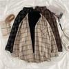 Plaid Shirts Women Cotton Oversize Blouse Korean Style Long Sleeve Casual Vintage Winter Check Shirt