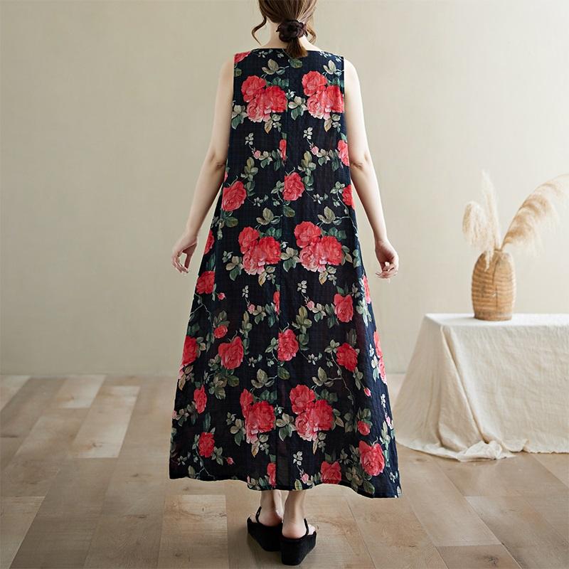 Новое хлопковое винтажное платье с цветочным принтом без рукавов больших размеров для женщин, повседневное свободное длинное летнее платье