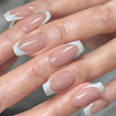 24 шт./компл., короткие балетки для быстрых ногтей, простые белые накладные ногти с белой каймой, наклейки для носимых водостойких маникюрных готовых ногтей