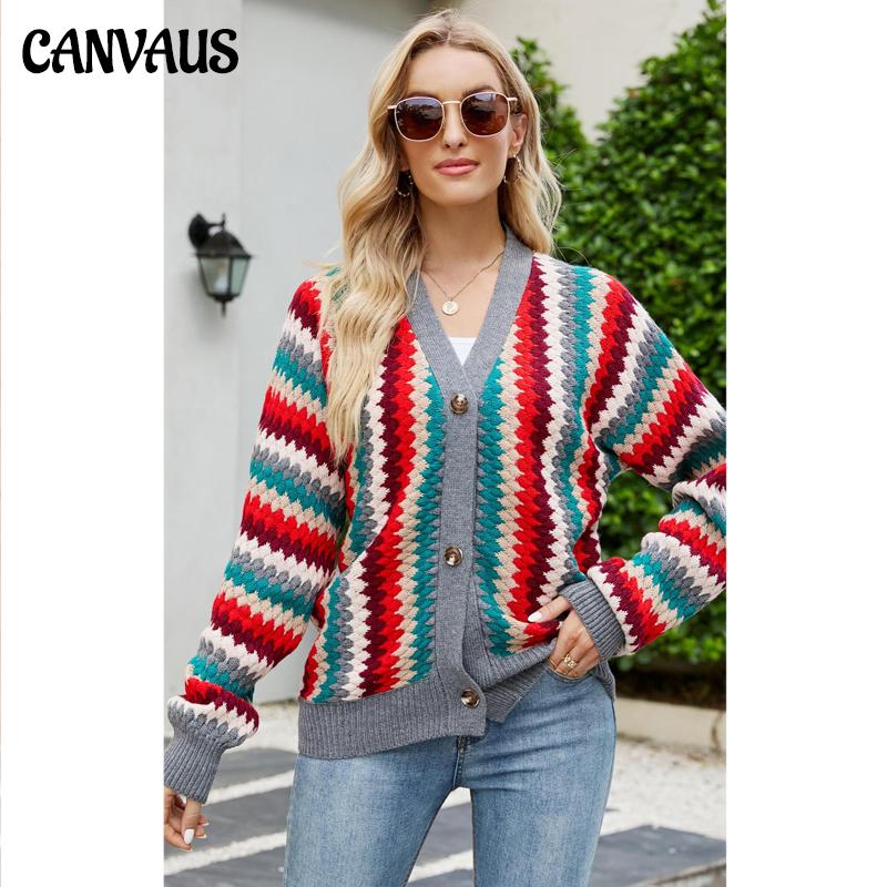 Autumn and Winter Striped New Loose Women's Knitwear Women's Single-breasted Cardigan Sweater Women