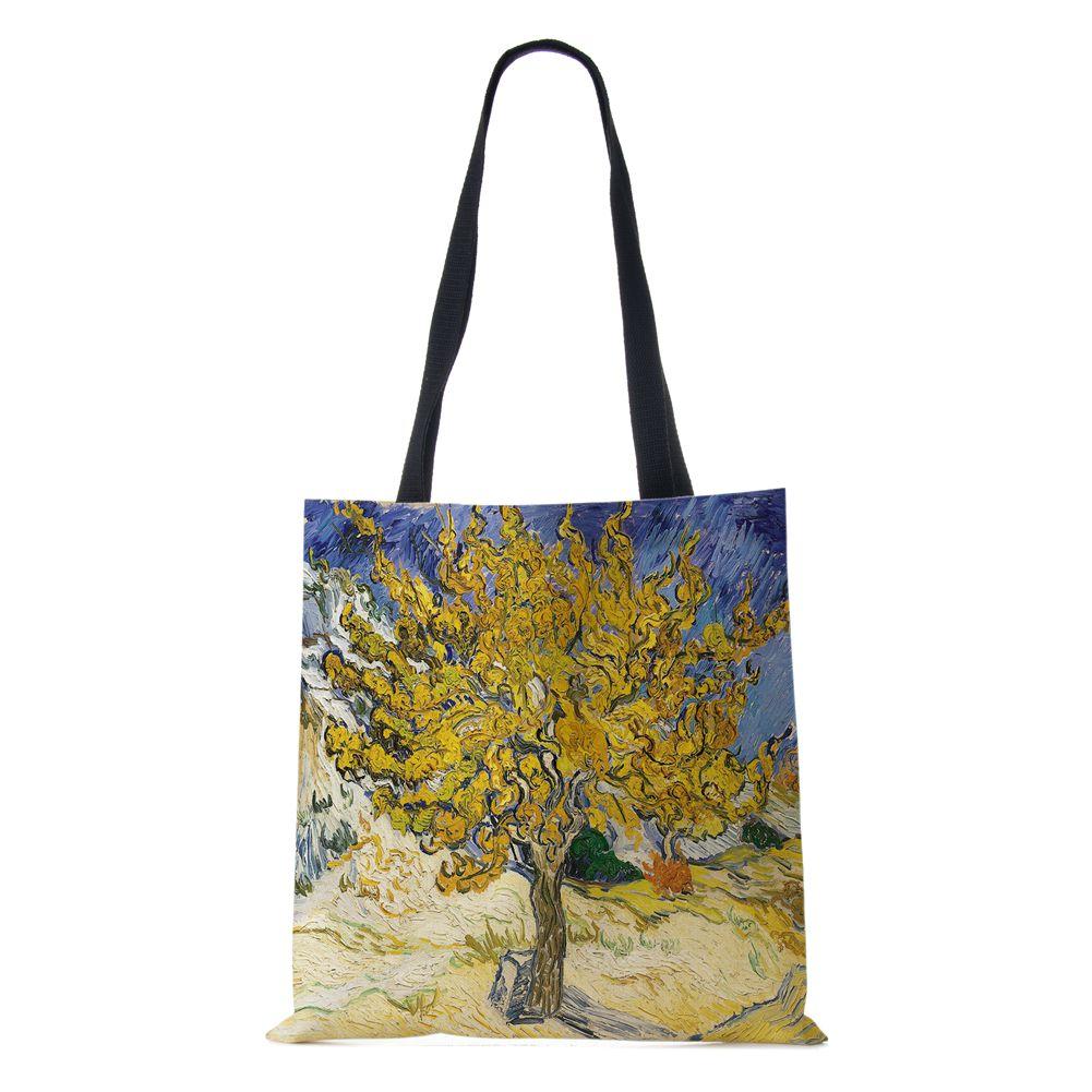 Женская сумка через плечо, шоппер, дорожная, холщовая, повседневная, ручная сумка, экологичная, переработанная, с масляной живописью, пейзаж, цветы, большая вместимость, сумка-тоут для книг, KTY