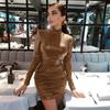 Collar Tight Hip Skirt Long Sleeve Dress Leather Mini Dress Ruffled High Collar Tight Bandage Sexy Street Party Club Sexy Dress