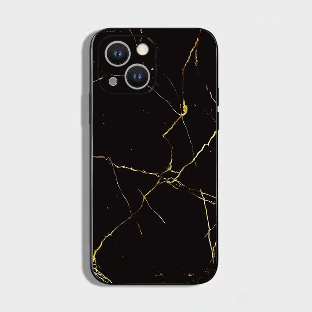 Черно-золотой мраморный узор Чехол для телефона Для iPhone 16 15 Plus 14 13 Pro Max 12 Mini 11 X XS XR 7 8 8Plus Черный Мягкий Чехол для телефона