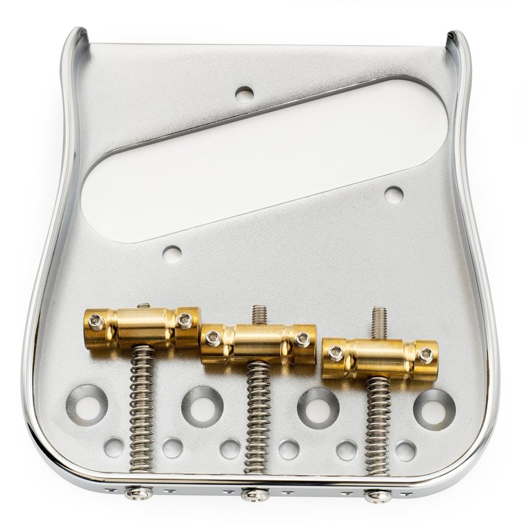 Бридж Musiclily Ultra Pitch Bent Telecaster с латунными пулями и седлами с компенсацией длины мензуры для TL Electric Chrome Леворукий 10.8мм 3-сторонний