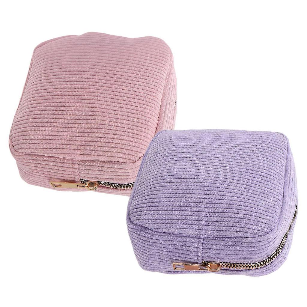 2pcs Sanitary Napkin Storage Bag, Corduroy Period Bag for Women Girls, Cute Portable Pouch with Zipper for Office Outdoor Travel Tampon Pad Organizer