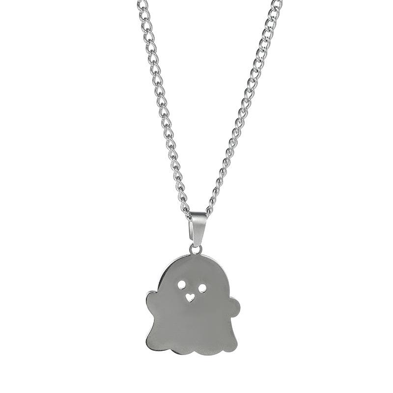 Little Ghost Pendant Titanium Steel Men's Necklace Fashionable and Versatile Halloween Accessory