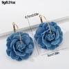 Denims Blue Rose Earrings Handmade Flower Earrings Fashion Denim Floral Earrings