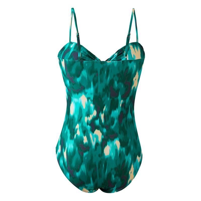 Ретро-зеленый купальник с принтом, вырезом, цельный купальник-бикини, прикрытый юбкой, обтягивающий женский летний пляжный купальник
