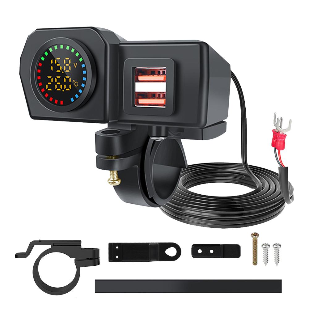 60 Вт QC3.0+PD Двойной USB-разъем для руля мотоцикла и заднего зеркала Быстрое зарядное устройство Адаптер питания для телефона Цифровой вольтметр Термометр