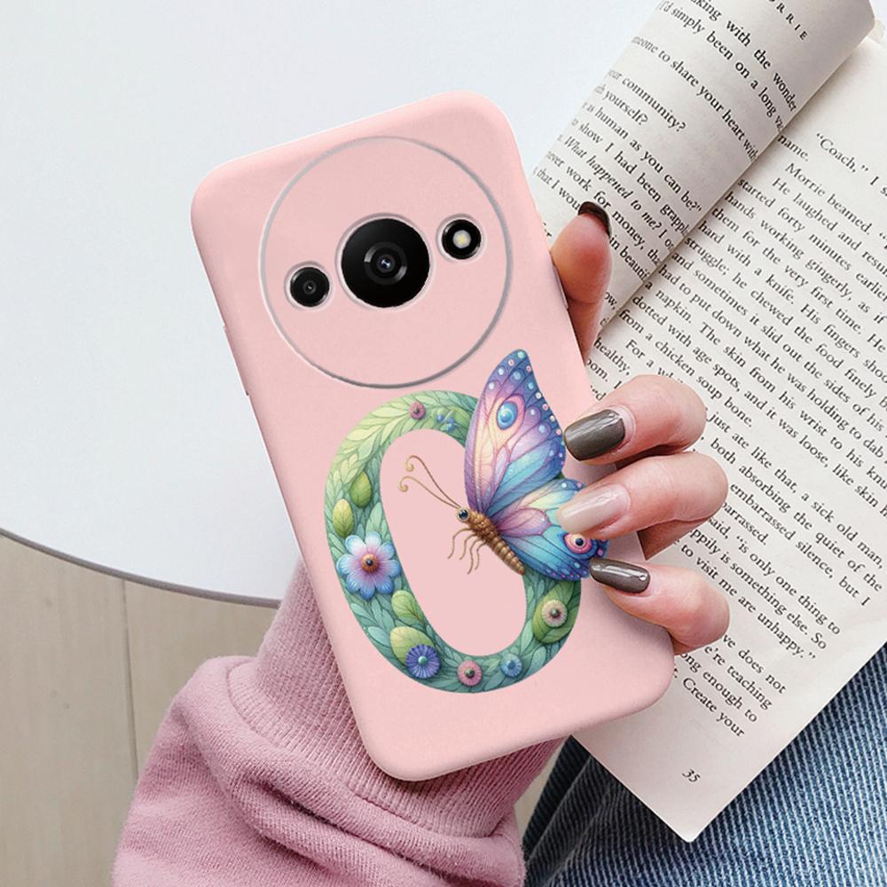 Phone Case For Xiaomi Redmi A3 4G A3x Pink Letter Flower Butterfly Shockproof Soft Silicone Cover Camera Protection TPU Fundas