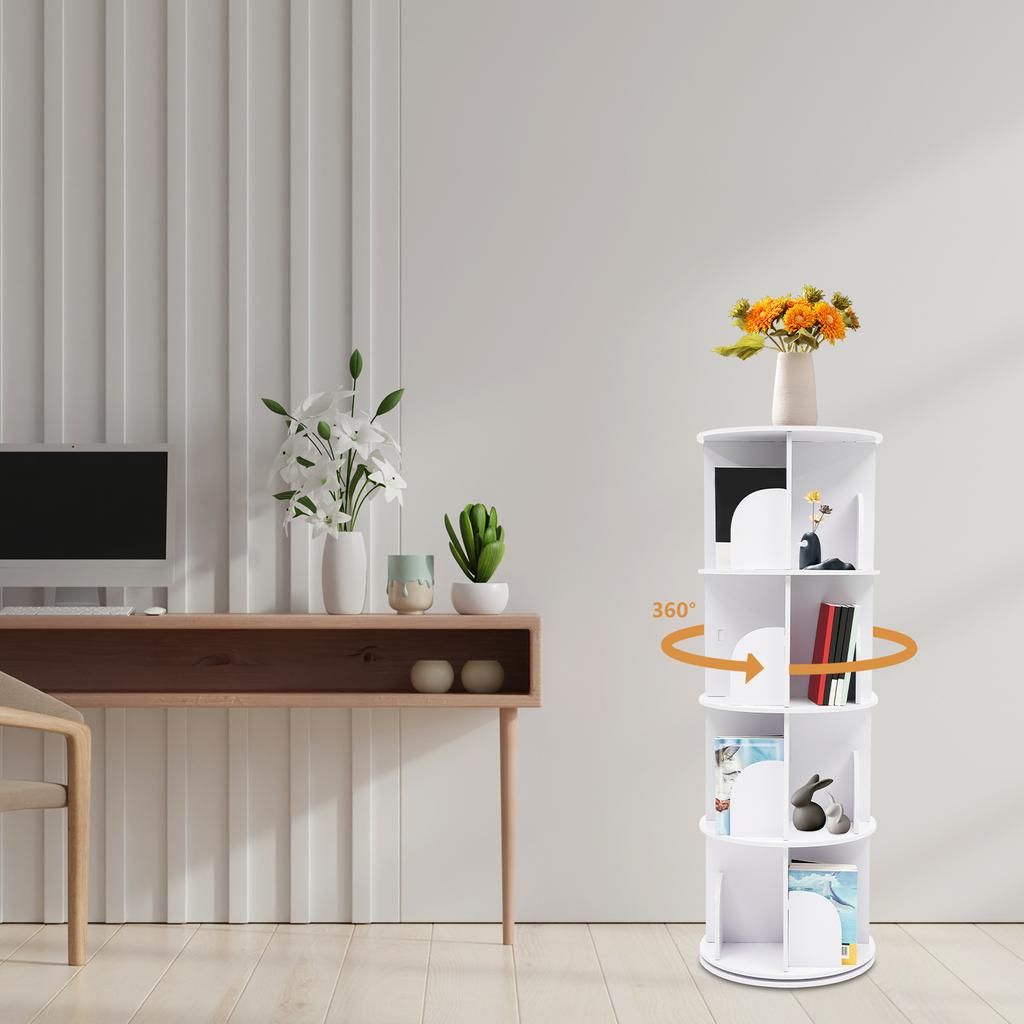 4-ярусная отдельно стоящая книжная полка, вращающаяся на 360°, подходит для спален, гостиных, детских комнат, кабинетов