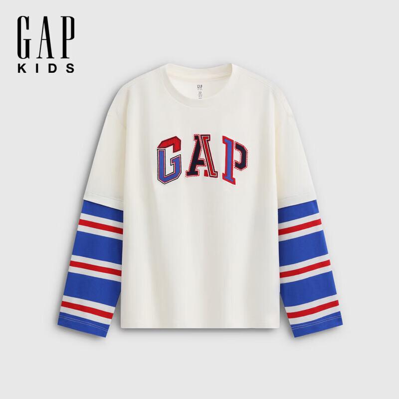 Gap Хлопковая футболка с длинным рукавом и логотипом для мальчика, имитирующая двухпредметный костюм