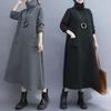 Plus Size Autumn Cotton Hoodies & Sweatshirts Striped Turtleneck Long Casual Women Basic Long Sleeve Grey Dress