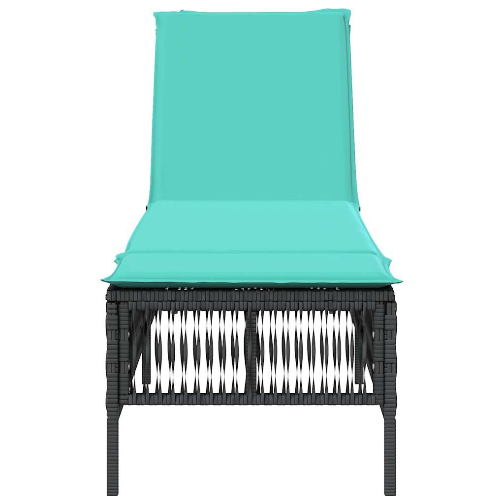 Sun Lounger with Cushions Black Poly Rattan