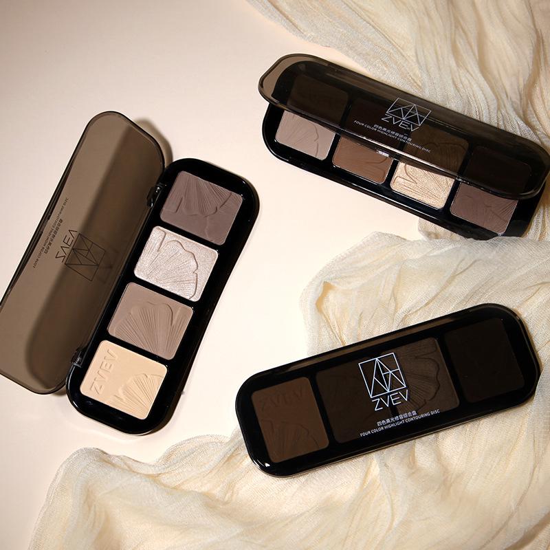 Палетка ZVEV 4-цветная матовая для хайлайтера и контуринга