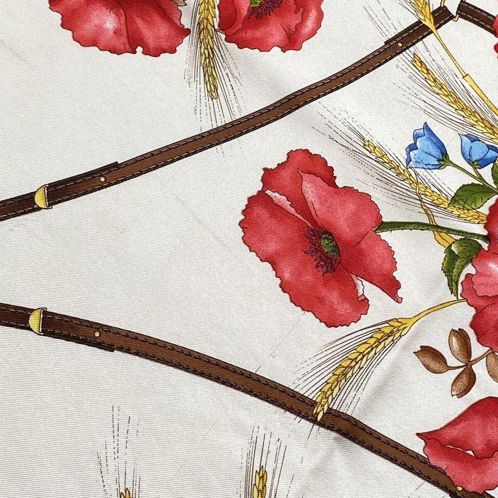 Б/у Шарф GUCCI Gucci Flora Шелковый Черно-белый Красный Ботанический Цветочный Большой Старый Gucci Винтажный