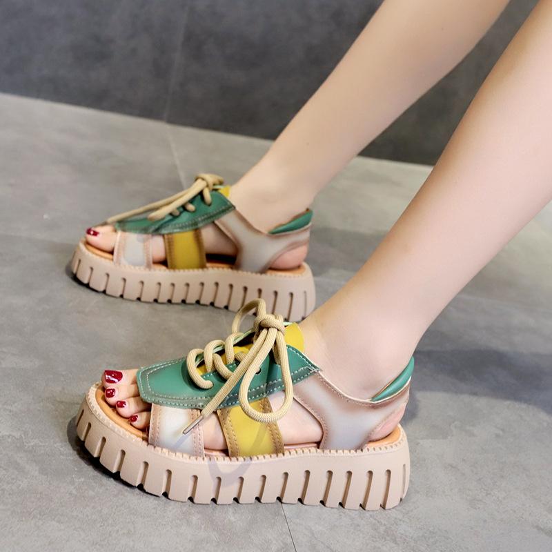 Новые женские сандалии на толстой подошве с цветными блоками, уличные пляжные сандалии, женские повседневные спортивные сандалии на каждый день