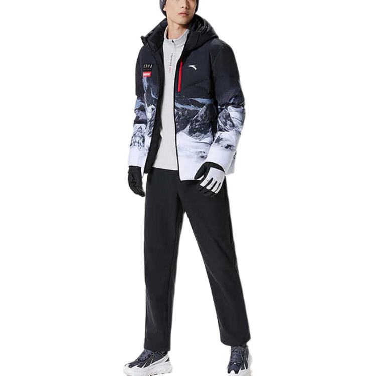 Anta Уличная повседневная спортивная куртка-пуховик с капюшоном и длинным рукавом на молнии для мужчин, белоснежная с принтом 152347945-1