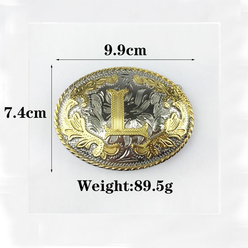 Whole Cowhide Retro Men's Belt Letter L Gold and Silver Two-color Oval Buckle Belt Men