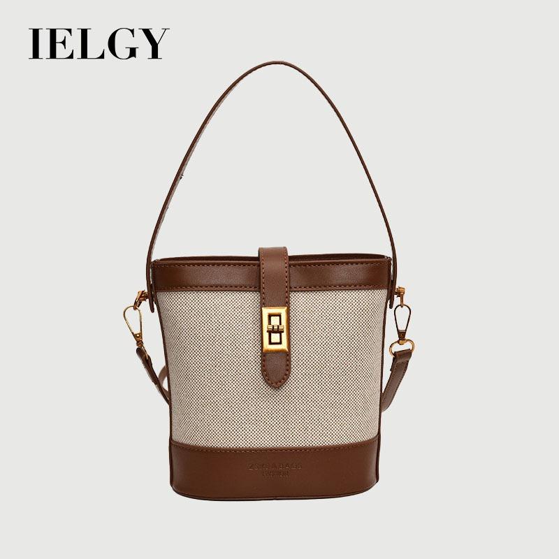 Ielgy Contrast Color Niche Messenger Bag Casual Portable Bucket Bag