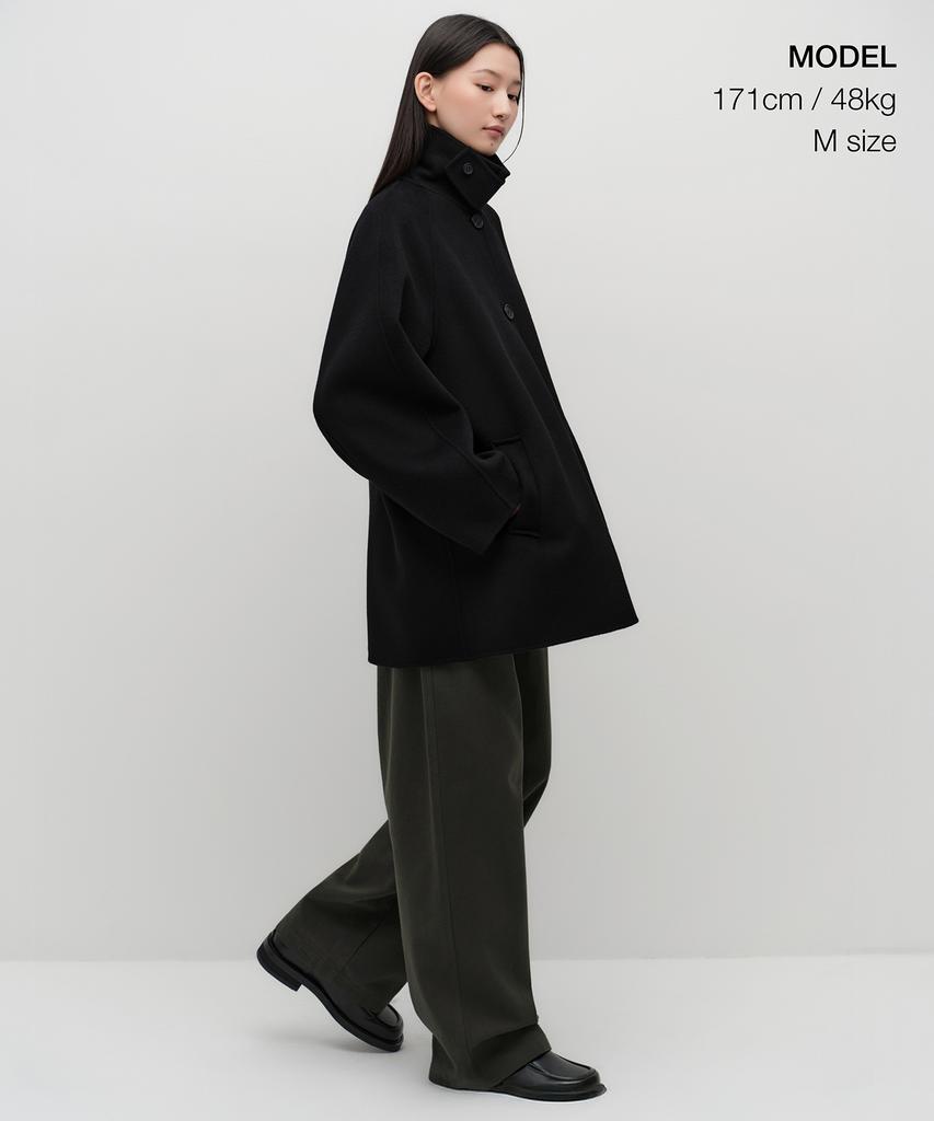 MUSINSA STANDARD WOMAN Women'S Cashmere Blend Handmade Half Balmacaan Robe Coat [Black]