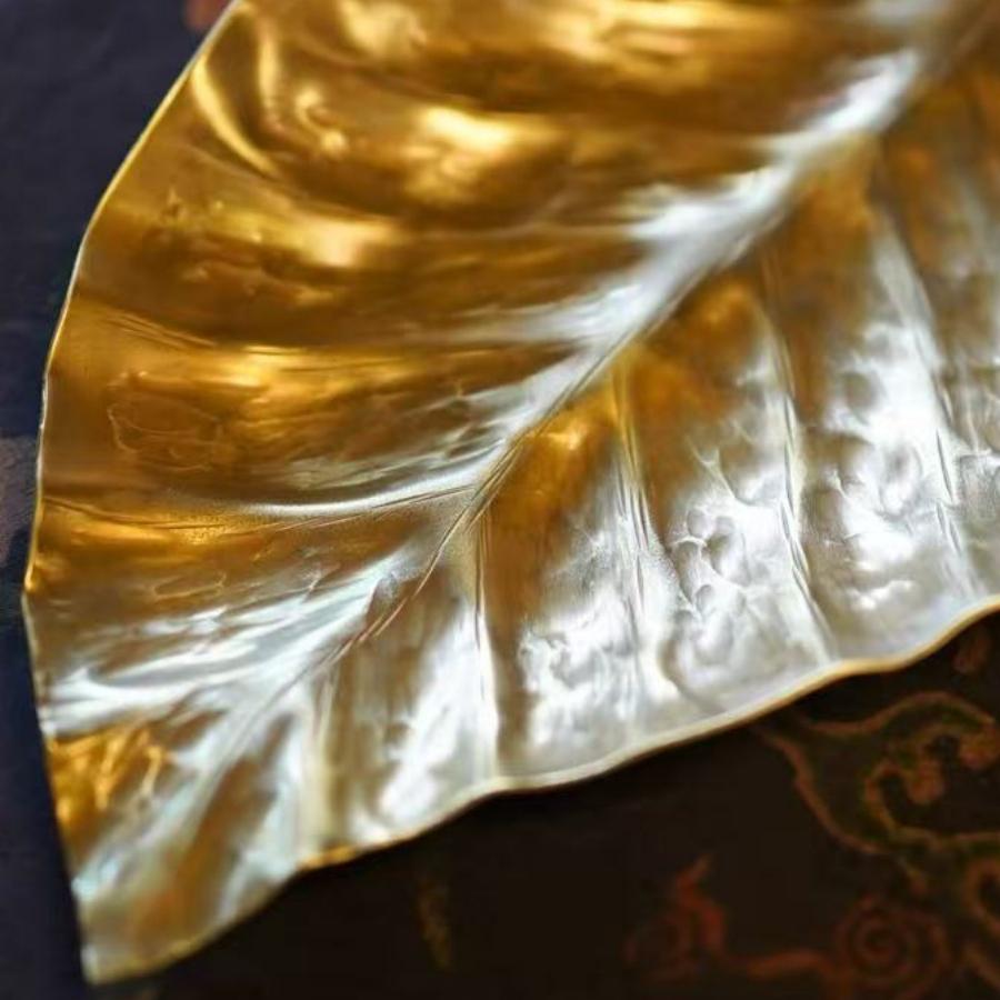 Винтажная гравировка, форма листа, текстура, латунь, поднос для кофейной чашки, блюдце для чайной чашки, домашний, сыр, 24 см, фруктовая тарелка, декорация для тарелки для закусок