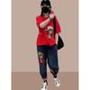 Women's Summer Loose Sportswear Hooded Short Sleeve + Jeans Two Piece Set