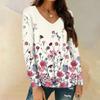 Женская мода повседневная блузка с длинным рукавом и цветочным принтом, V-образным вырезом и карманами