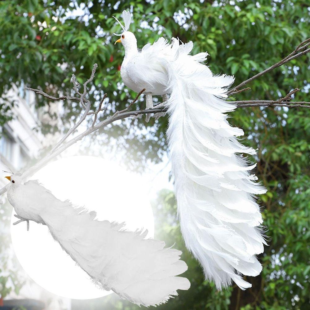 Beautiful Christmas Tree Decoration White Real  Feather Pendant Gift Simulation White Peacock
