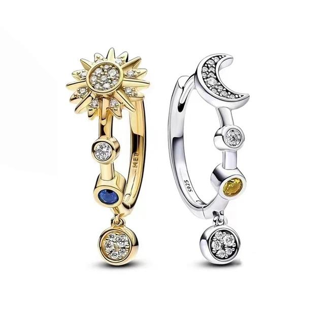 Набор сережек из стерлингового серебра 925 пробы "Звезда и Луна", Дизайн с инкрустацией Солнце, Луна, Звезда/Цирконий, Винтажные Стильные Пусеты и Серьги-Хуги для Женщин