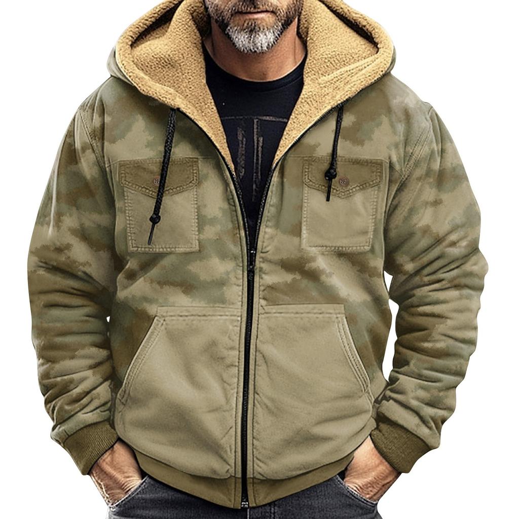 Мужская зимняя куртка с камуфляжным принтом, мужская повседневная куртка с капюшоном на молнии
